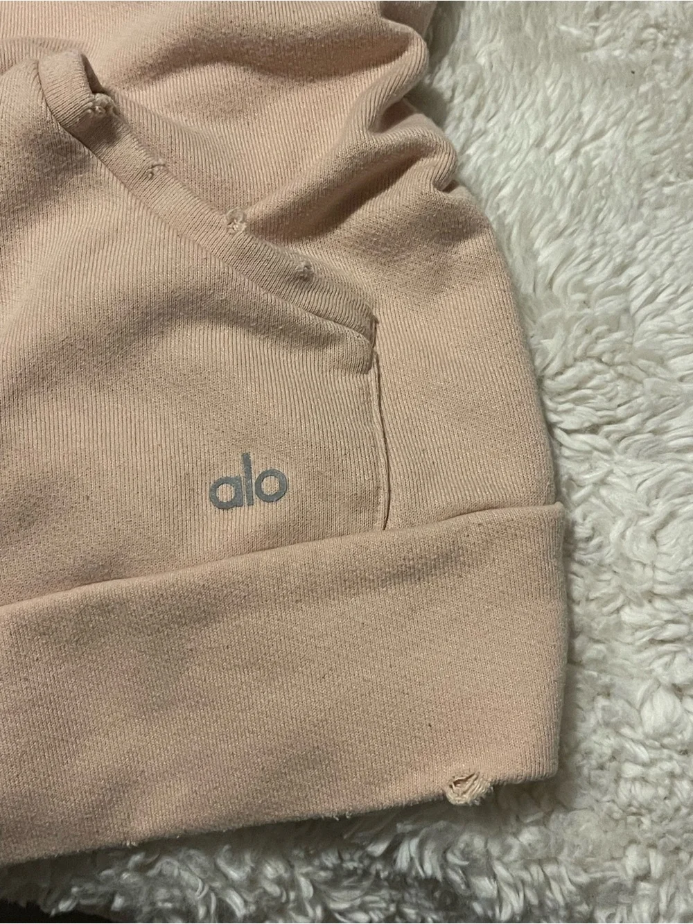 Alo Yoga Ripped Distressed Hoodie Womens Size S Peach Pullover Sweatshirt